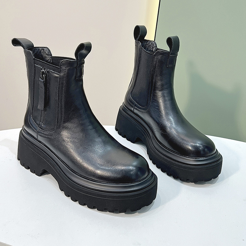 New head layer cowhide Martin boots female mona England style mid-calf thick bottom Chelsea boots cigarette boots