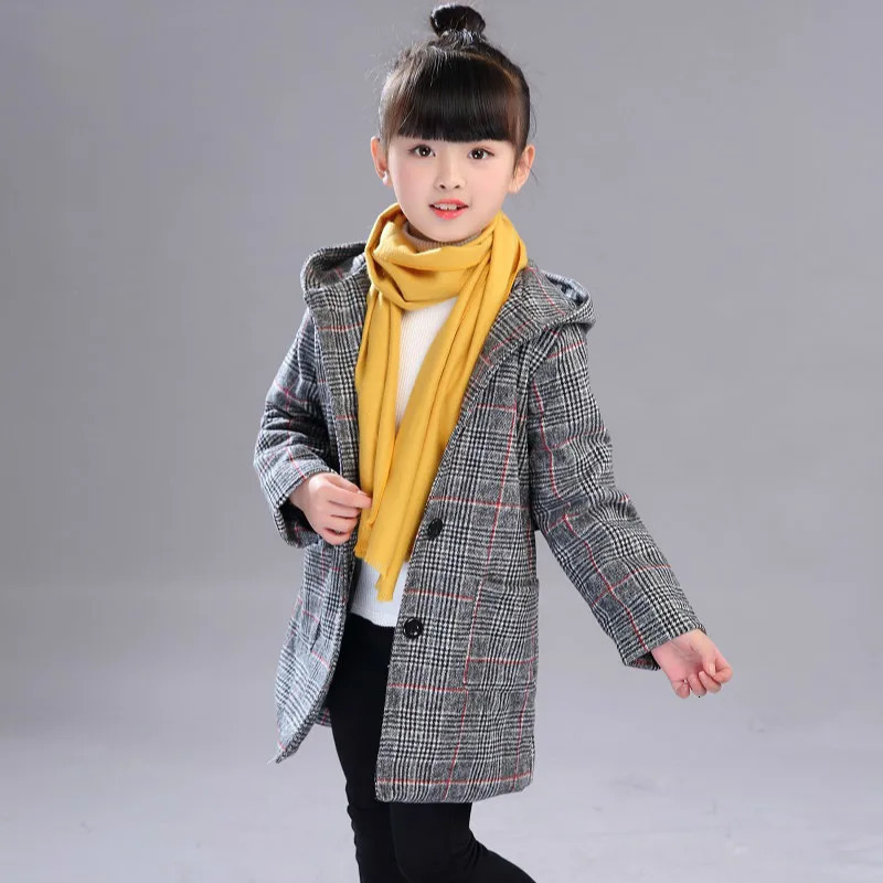 Girls Long Woolen Coat Fall Winter Childrens Clothing Baby Kids Cute Hooded Jacket 2-13 Years Old Thick Clothes Outerwear X236 241028