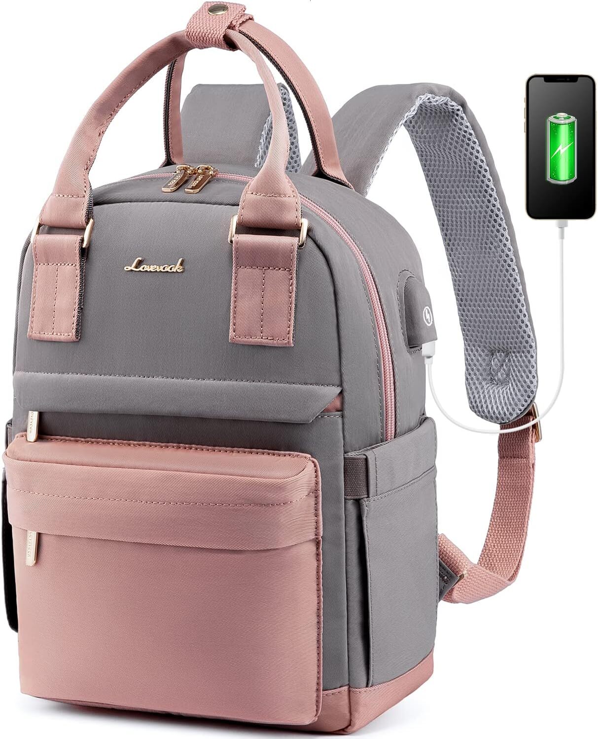 LOVEVOOK Women's Girls' Mini Fashion Waterproof Wallet with USB Port, Cute Suitable for School Travel Parties, Pink and Grey, Fashionable Ba