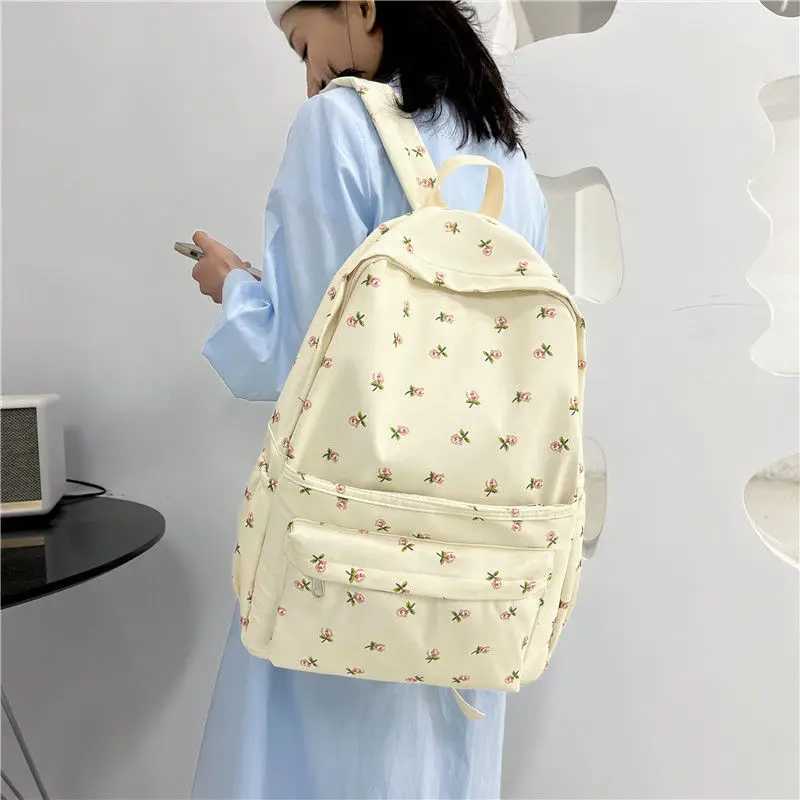 CMM Korean Floral Backpack Wateproof Nylon Flower School Bags Teenage Girls Book Pack Rucksack High Travel 241029