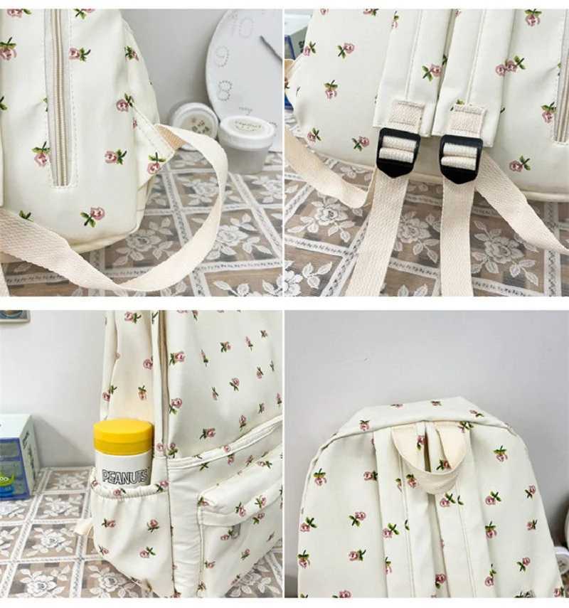 CMM Korean Floral Backpack Wateproof Nylon Flower School Bags Teenage Girls Book Pack Rucksack High Travel 241029