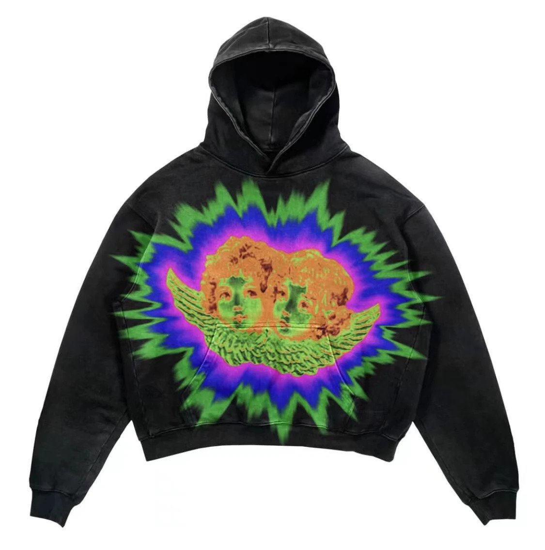 Retro hooded sweater with skull print flame Y2K retro hooded zipper jacket street gothic style casual fashion mens Harajuku top 241028