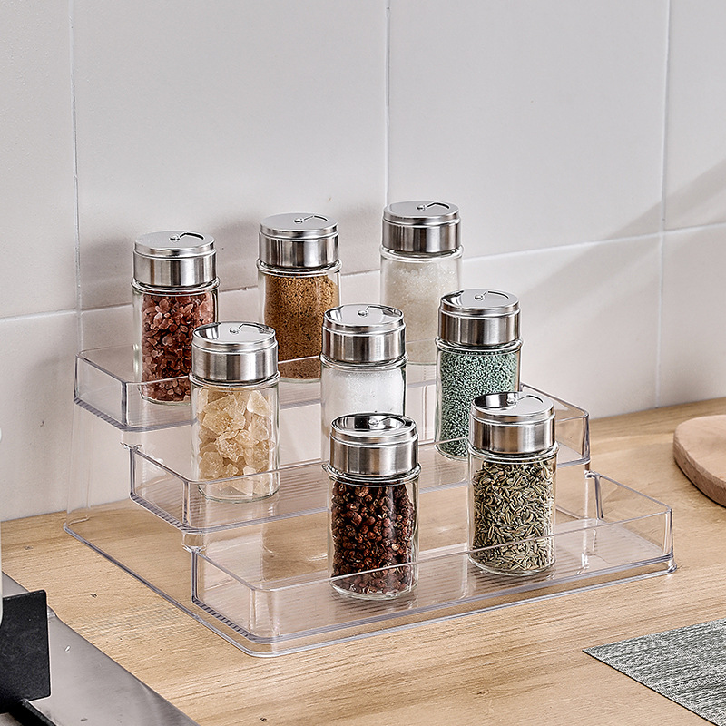 PET Kitchen Seasoning Bottle Shelf Home Spice Ladder Organiser 3 Tier Desktop Cosmetic Organiser