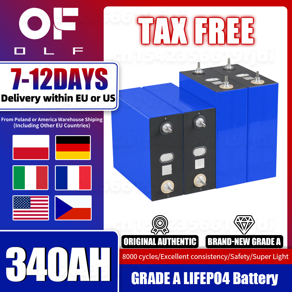 8000 Cycle 3.2V 340AH Lifepo4 Battery Grade A Lithium Iron Phosphate Rechargeable Cell For RV Home Energy Storage Camping No Tax