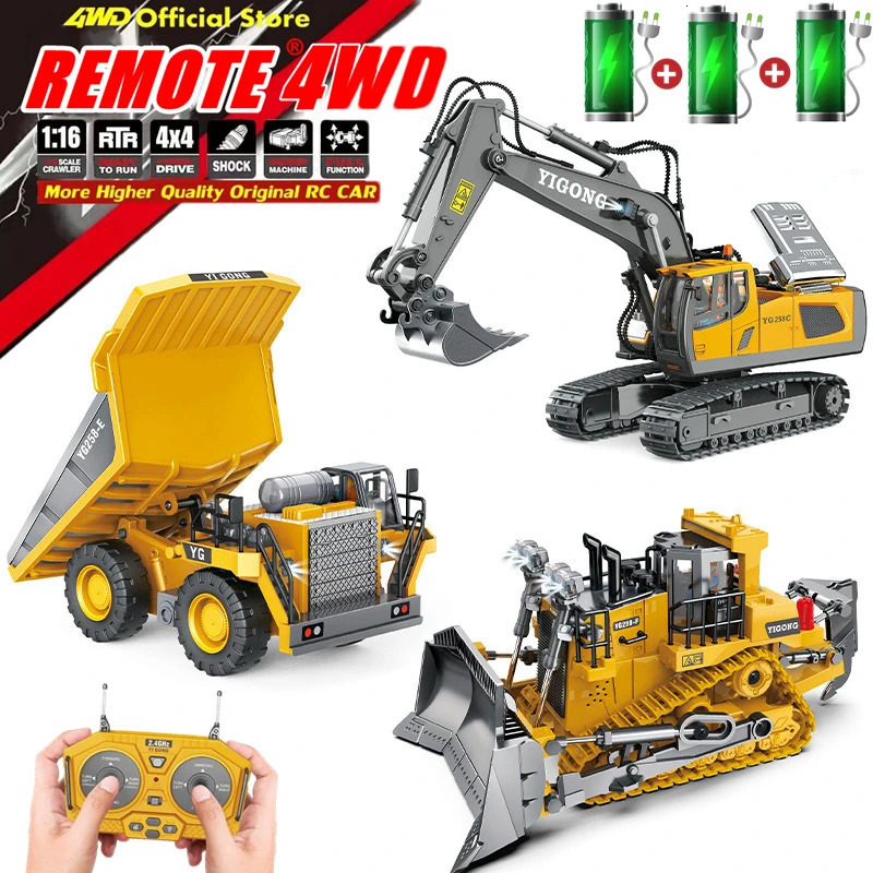 4WD Remote Control Excavator 4x4 Alloy Dump Truck Bulldozer Radio Model RC Car Construction Vehicle Toy Children Kids Gifts 241028