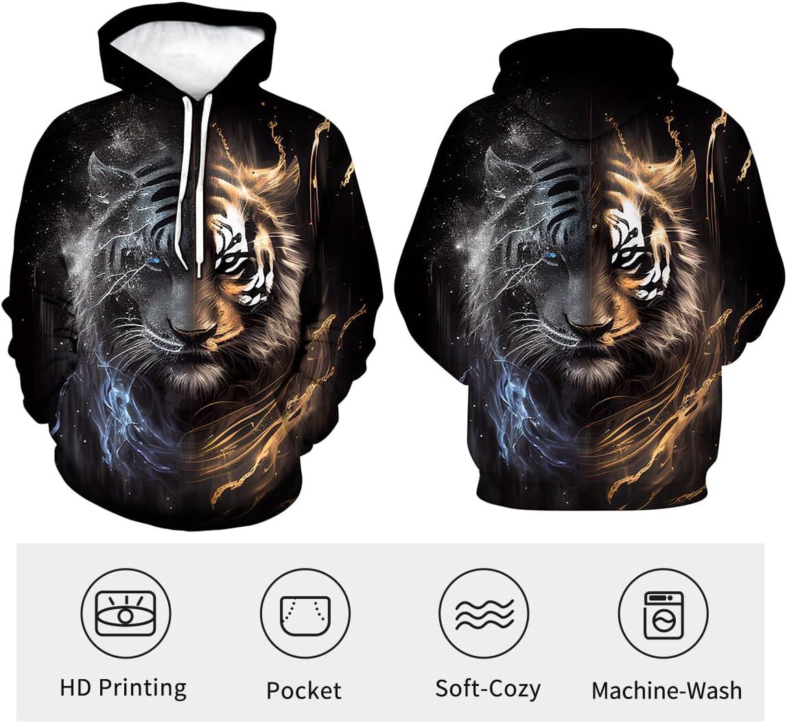Men's and women's hoodie trend fierce tiger men's hoodie 3D full print Tiger fashion sweater soft loose autumn spring sweatshirt pullov