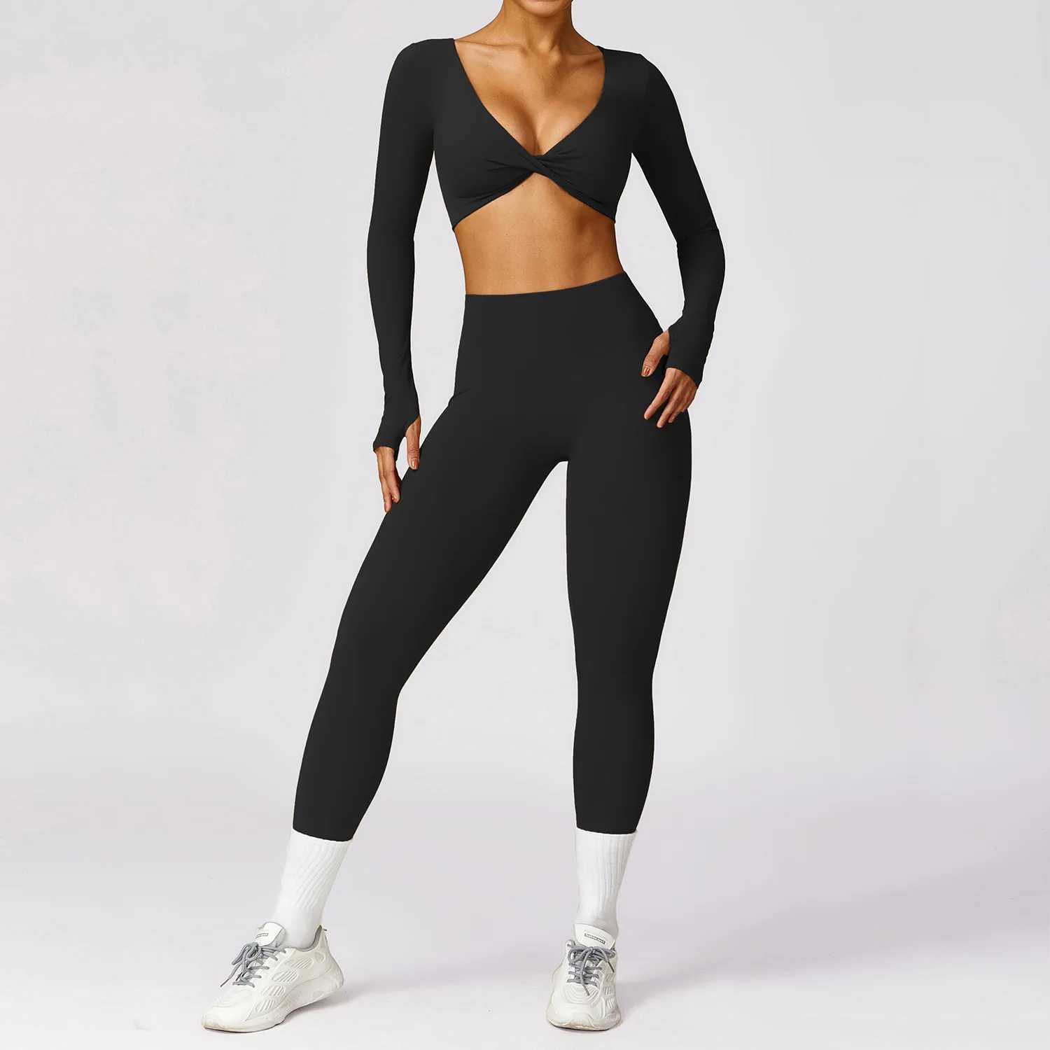 Women's Tracksuits Women 2PCS Workout Outfits Sets Gym Clothes Sportswear Tracksuit Long Slve Crop Top Leggings Stretch Sports Bra Fitness Y24102