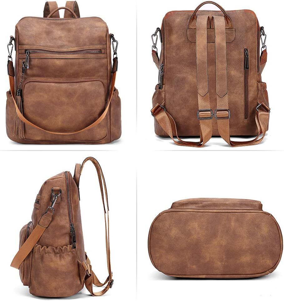 CLUCI Leather Backpack Wallet for Women, Designer Women's Large Travel Convertible Shoulder Bag, 0-0 Two tone Brown, Modern, Minimalist