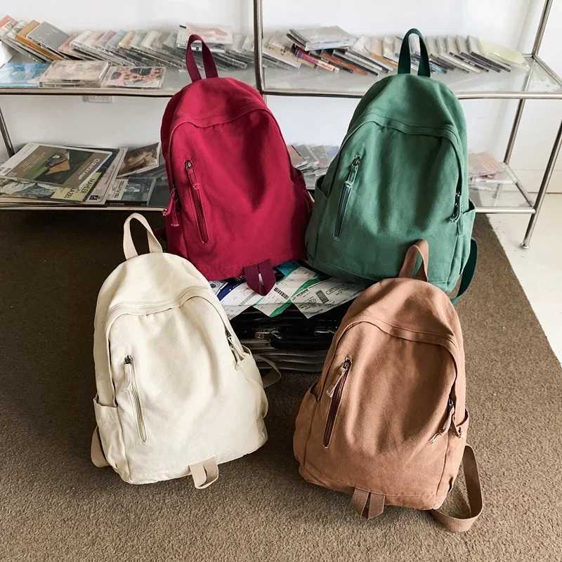 CMM New Casual Canvas Backpack for Women Solid Color Large Capacity Student College Korean Version Girl Travel School Bags 241029