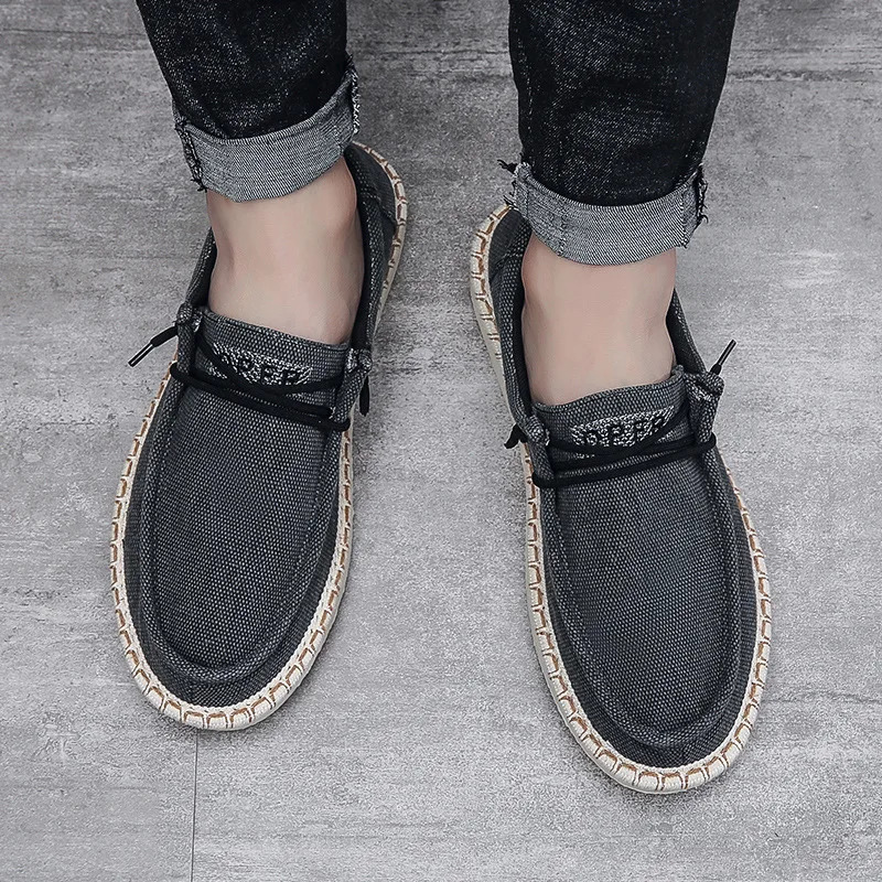Men Plus Size Casual Denim Canvas Shoes Flat Vulcanize Shoes Fashion British er Breathable Light Men Sneakers Loafers 241028