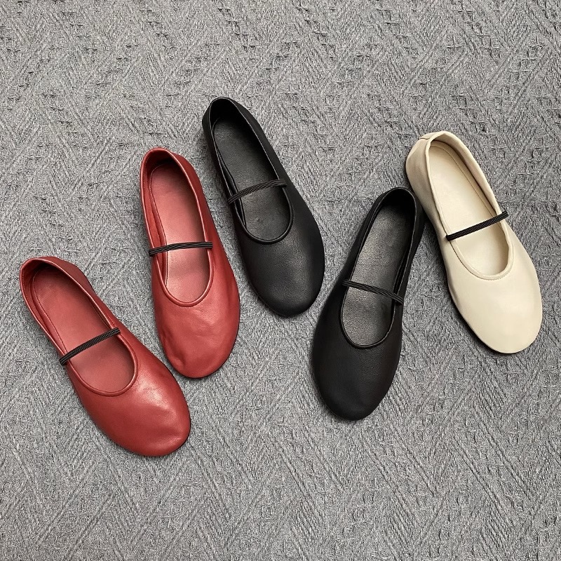 Casual Shoes Brand Genuine Leather Real Flats Women Black Chic Elastic Strap Mary Jane High Quality
