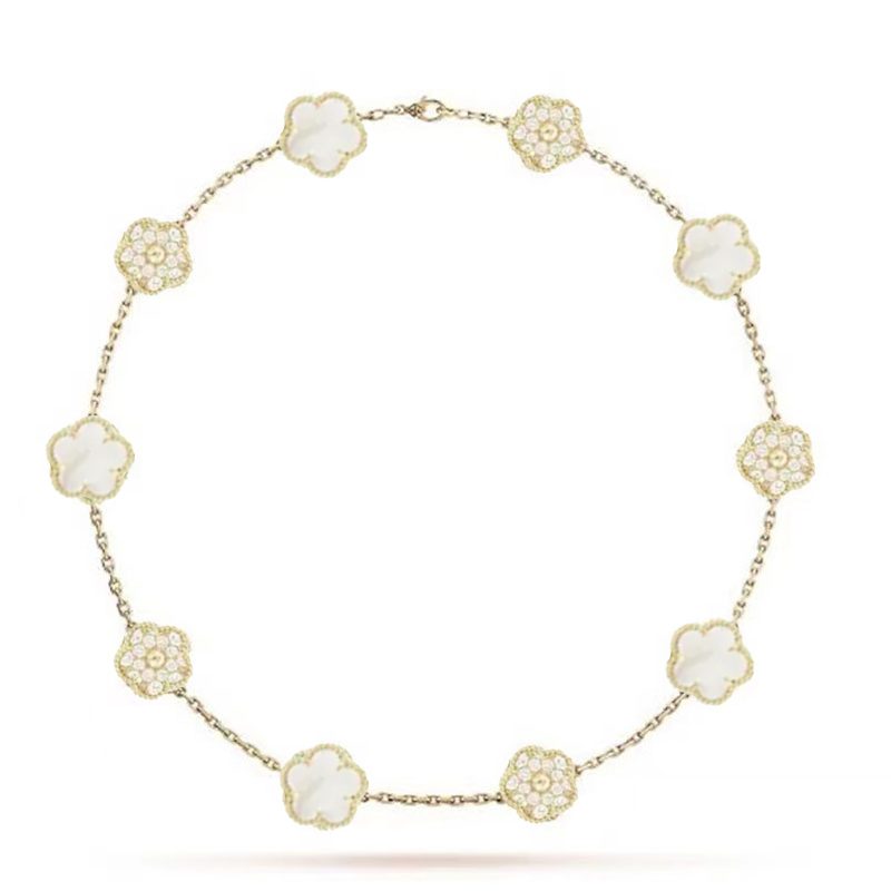 Brand Clover Necklace Luxury 10 Flower Diamond Necklace Fashion Charm 18k Gold Designer Necklace for Women Choker