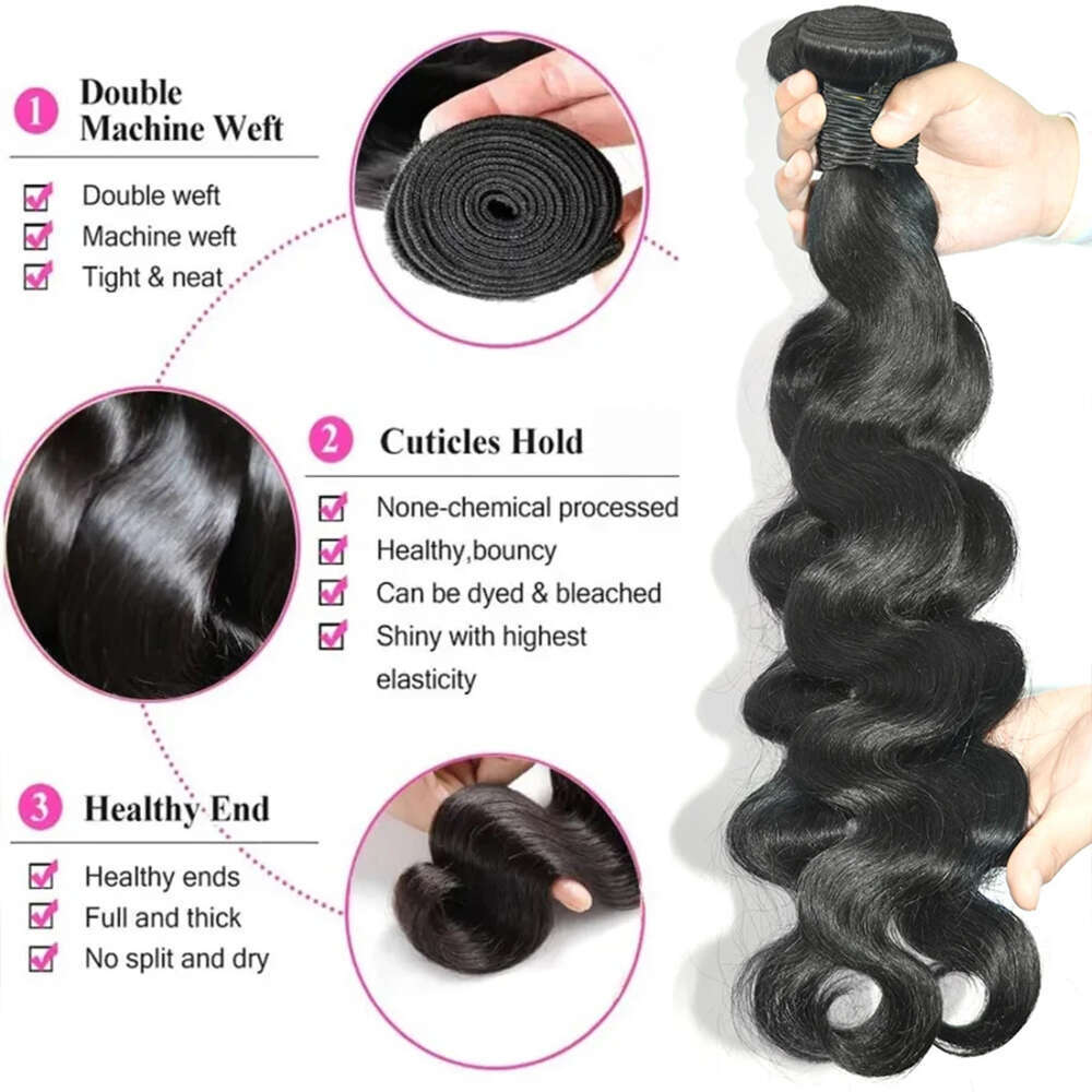 Body Wave Double Drawn Remy Extensions Brazilian Raw Weaving Natural Black Human Hair Bundles