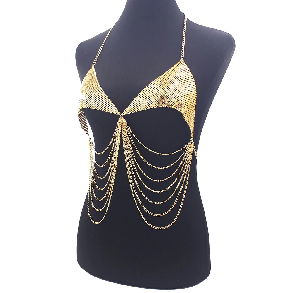 Metal Shiny Bra Tassel Women Body Chain Good Quality Gold Silver Color Underwear Nightclub Jewelry 241028