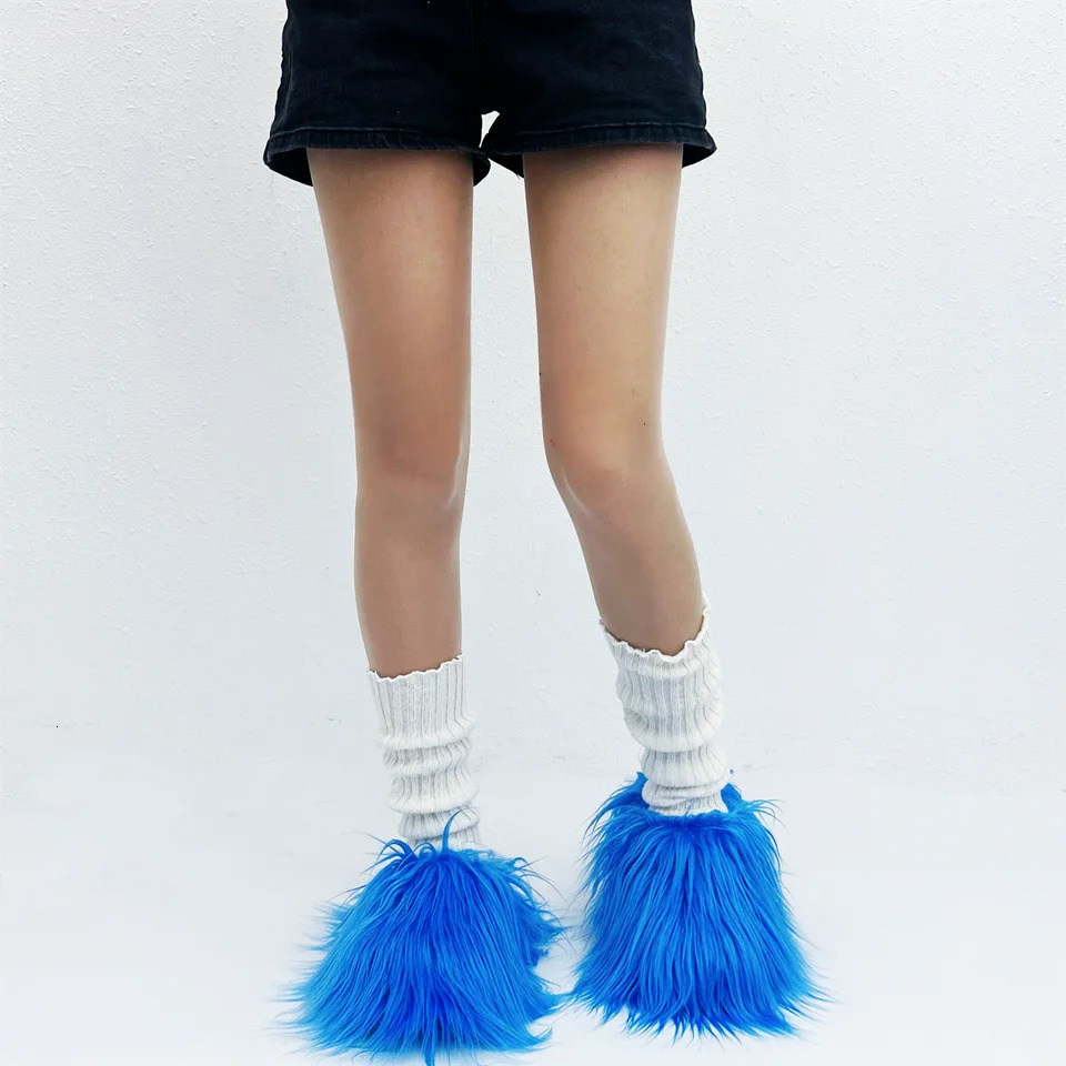 Fur Slippers Womens Round Toe Fur Slippers Womens Shoes Womens Thick Sole Half Slippers 241031