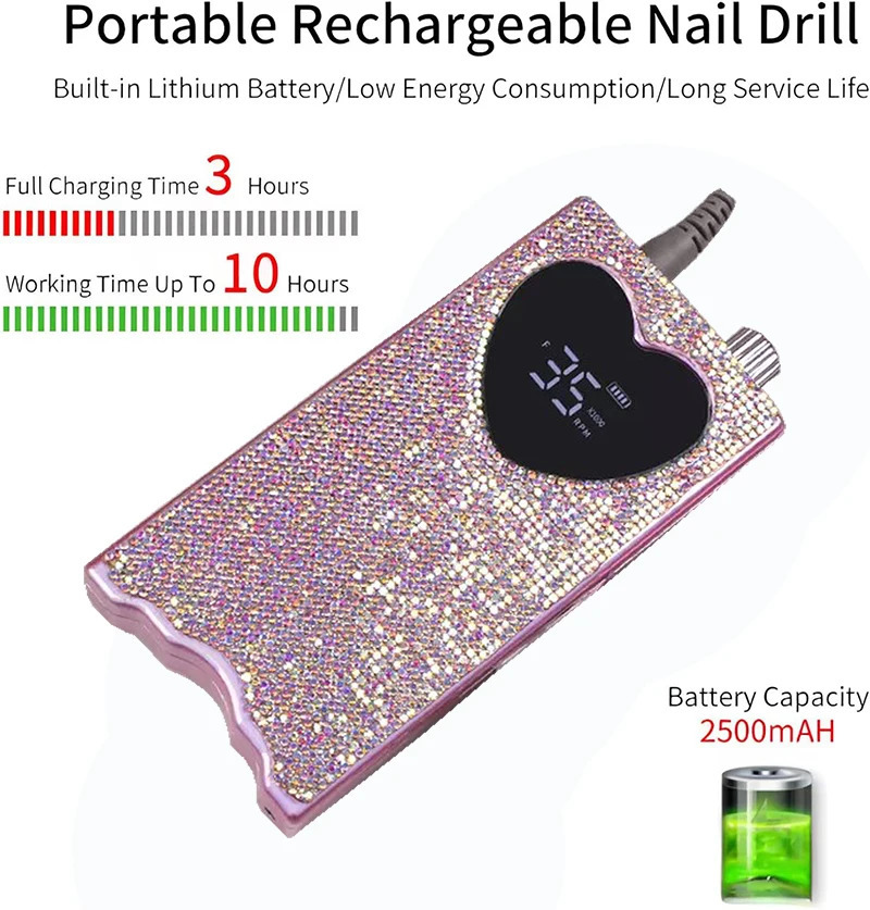 Nail drill Taladros Electricos para Unas Diamond Pro nail lamp UV LED lamp Para de Unas 35000RPM heart-shaped LCD display screen 241029