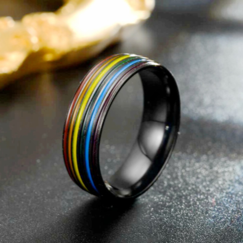 Creative Designer Rainbow Ring for Men Women Colorful Enamel Stainless Steel Lovers Couple Rings Gold Silver Black Band Rings Jewelry Gift Top Quality
