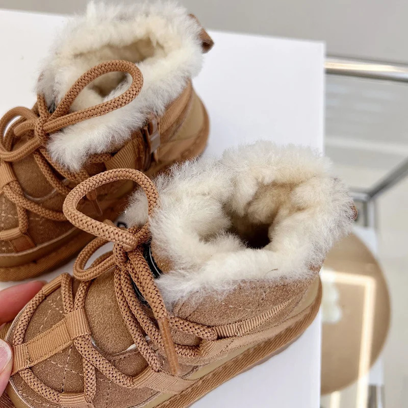 DIMI Winter Warm Baby Boots Boy Girl Toddler Shoes Genuine Leather Waterproof Non-Slip Plush Wool Child Snow Boots 241028