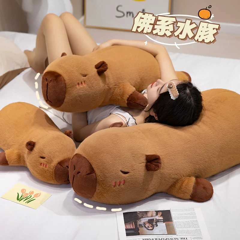 60cm-100cm Kawaii Giant Strip Capybara Plush Doll Pillow Lying Brown Orange Wings Creative Capybara Plush Toy Home Decor X241028