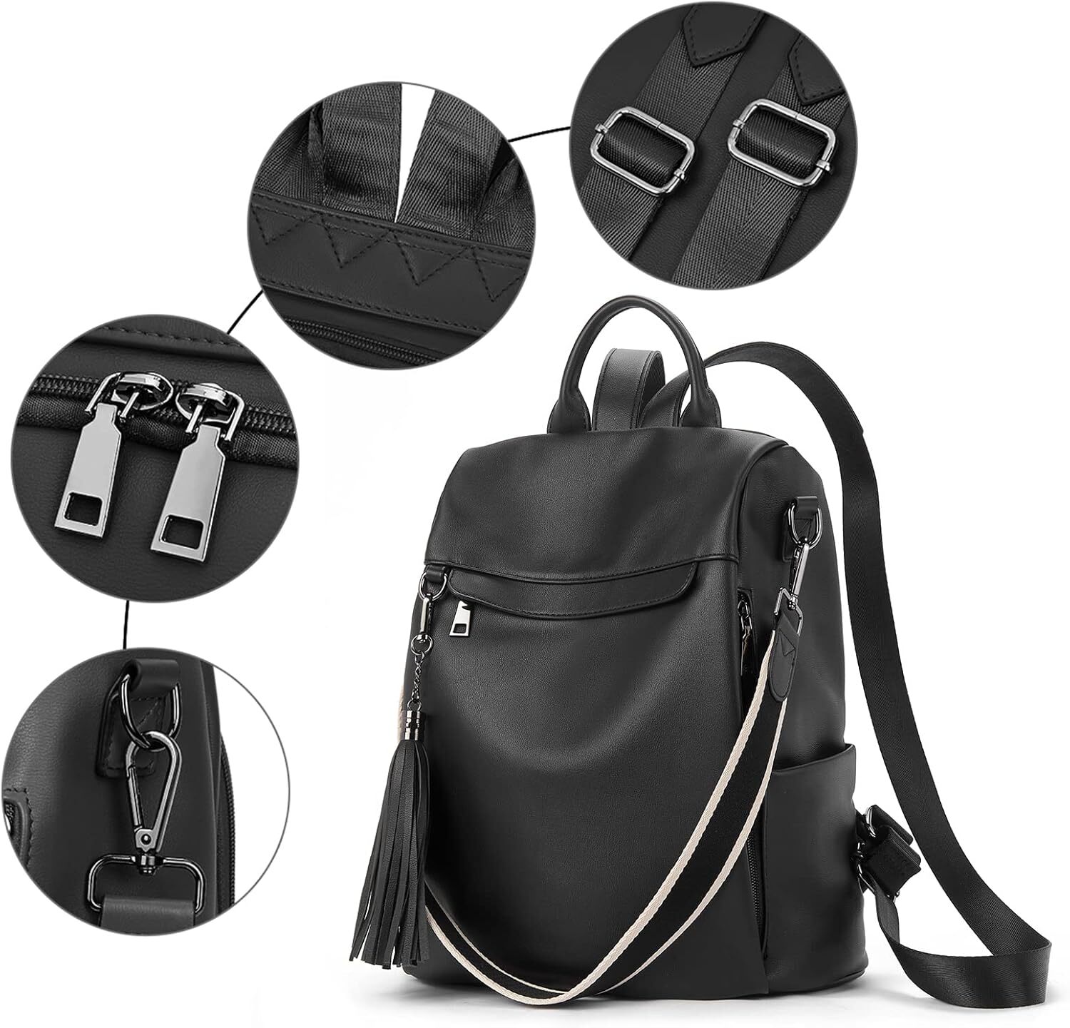 Ladies' PU leather anti-theft travel backpack wallet, shoulder bag with tassels