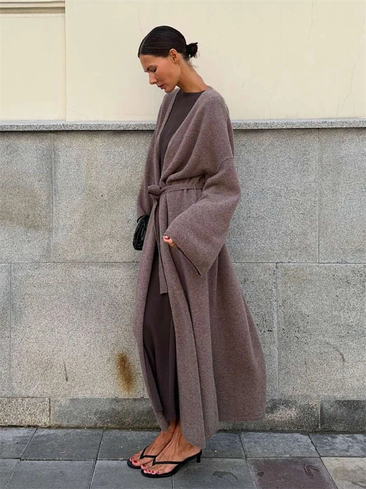 Tossy Winter Oversized Sweater Cardigan Female Loose Lace-Up Knit Long Sleeve High Waist Outwear Streetwear Women Knitwear Coat