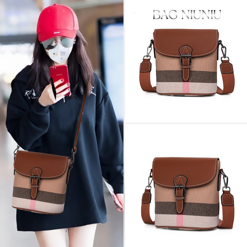 New Spring And Summer Shoulder Women's Classic Plaid Canvas Ladies Messenger Bag Trend Fashion Designer Bucket ddmymoon