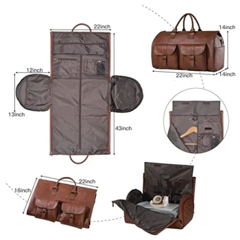 Garment Bag For Travel Convertible Carry On Garment Duffel PU Bag For Men Waterproof Large Bag 2 In 1 Suit Dress Business Travel 241028