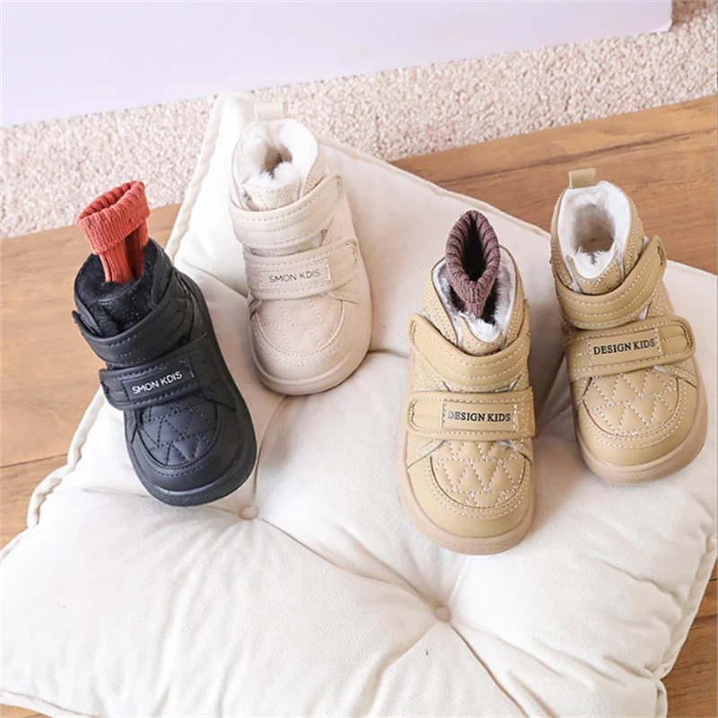 Winter Baby Boots Leather Double Hook Loop Toddler Kids Shoes Warm Plush Non-slip Fashion Little Boys Girls Snow Boots 241028