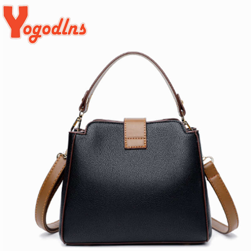 Designer Bag Yogodlns Luxury Splicing Handbag For Women PU Leather Bucket Shuolder Bag Fashion Handle Bag Brand Shopping Mommy Crossbody Bag purse lux