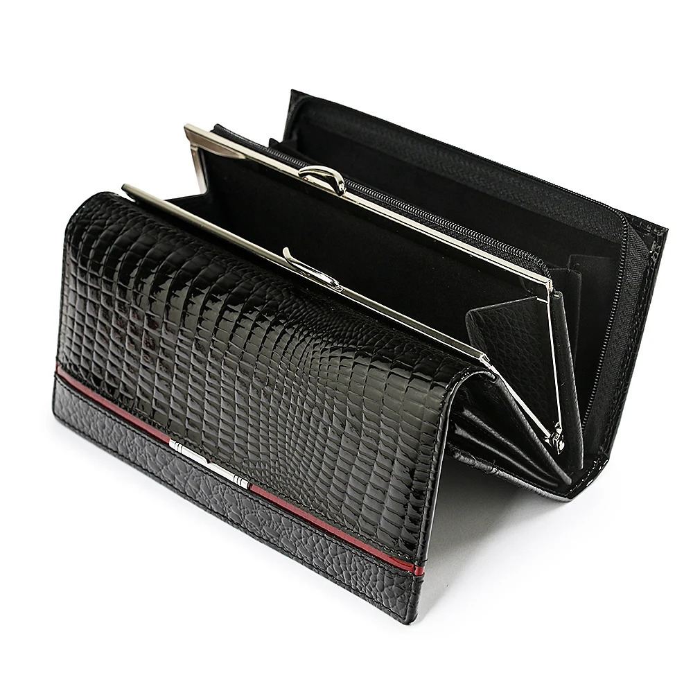 Womens genuine leather wallet pattern womens long wallet genuine leather wallet with coin clip clutch 241028