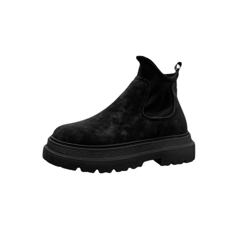 2024 New Men's Shoes Martin Boots Black Leather High Top Trendy Motorcycle Boots