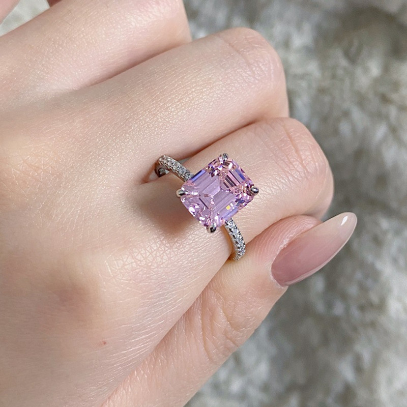 pink diamond designer ring for woman wed 925 sterling silver 5A zirconia round pear love wedding engagement heart band rings womens luxury jewelry siz