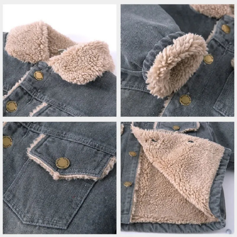 Fashion Baby Girl Boy Thick Fleece Jean Jacket Infant Toddler Denim Coat Warm Spring Autumn Winter Outfit Baby Clothes 1-7Y 241028