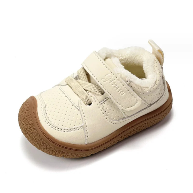 Winter Baby Shoes Leather Toddler Boys Barefoot Shoes Short Fur Soft Sole Outdoor Fashion Little Girls Sneakers 241028