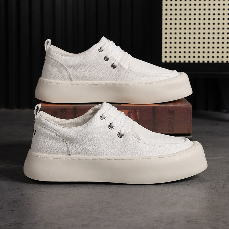 Men's summer sports low cut thick soled work waterproof casual leather shoes men's driving board shoes