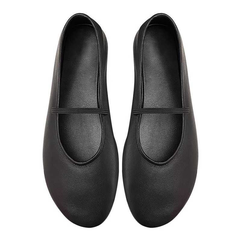Casual Shoes Brand Genuine Leather Real Flats Women Black Chic Elastic Strap Mary Jane High Quality