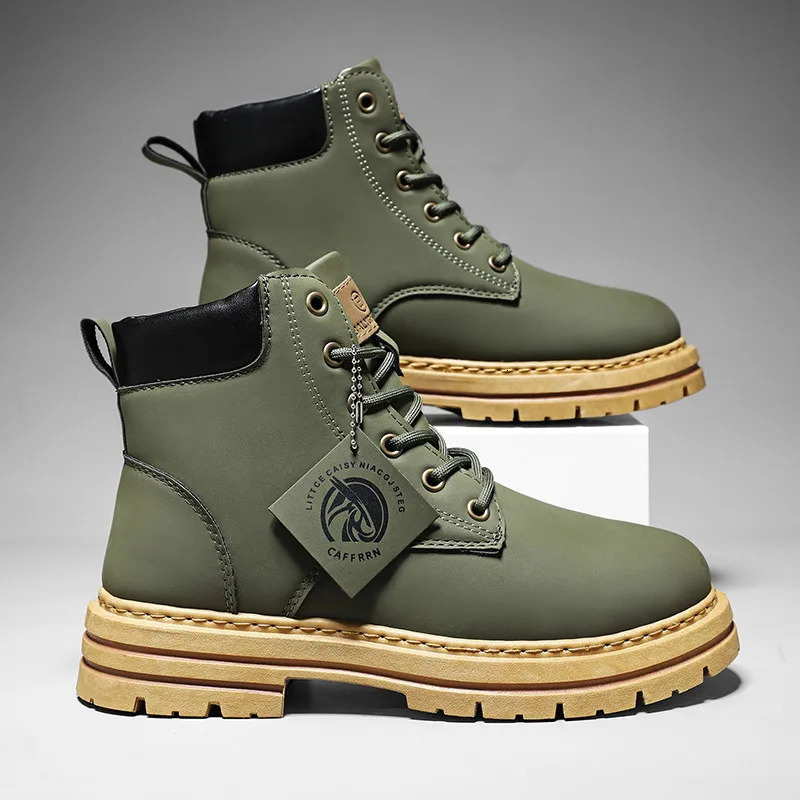 Boots for Men Green Platform Casual Laceup Ankle Work Plus Size 48 Botas Para Hombre 241028