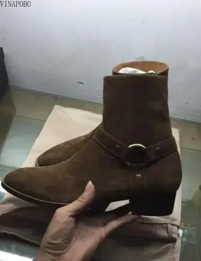 Vintage Men Chelsea Boots Genuine Leather Suede Rome Style Man Ankle Zipper Male Casual Buckle Shoes Sapato Botas 241028
