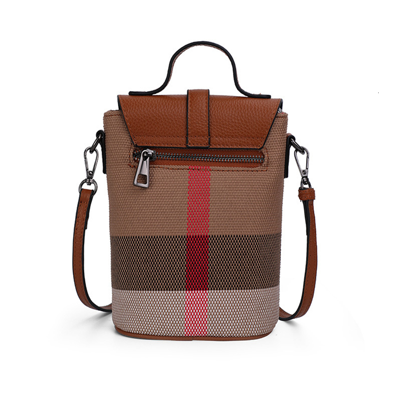 Mini Lattice Canvas Crossbody Ladies Leather Zipper Mobile Phone Fashion Handbag Women Casual Small Shoulder Bag ddmymoon