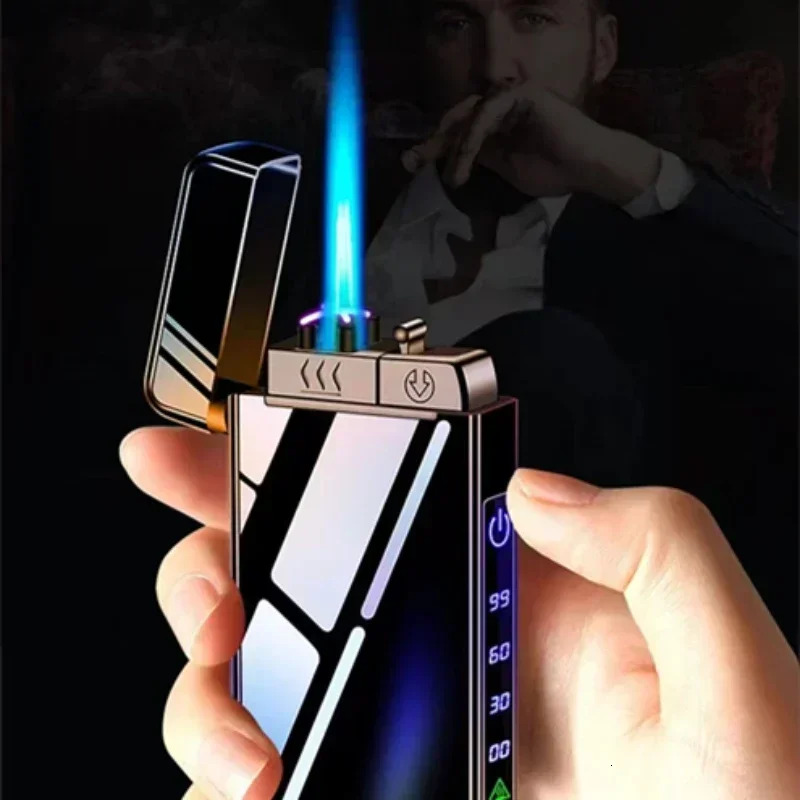 2024 New Metal USB Windproof Torch Jet Dual Plasma Arc Gas Unfilled Electric Butane Rechargeable Pipe Cigar Lighter W260202