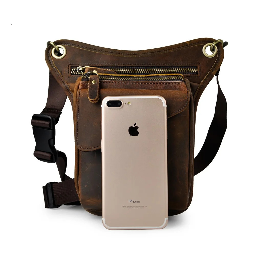 Quality Leather Men Casual Brown Classic Shoulder Sling Bag Multi-function Fashion Travel Waist Belt Pack Leg Bag 211-3 241028