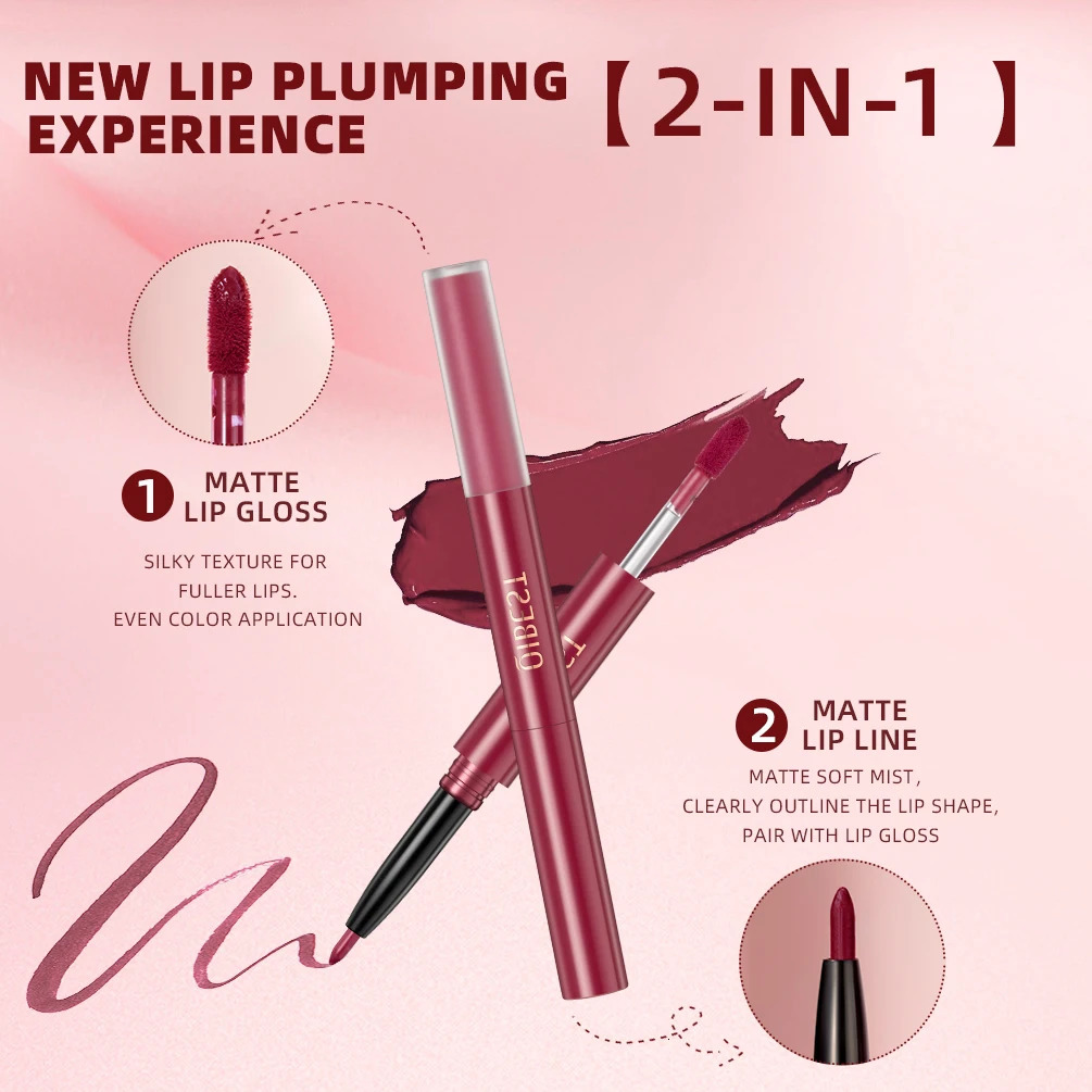 6 Colors Double-end Lip Gloss Waterproof Lipstick Pencil Long Lasting Sexy Red Lipgloss Beauty Matte Lip Liner Pen Lips Makeup 241028