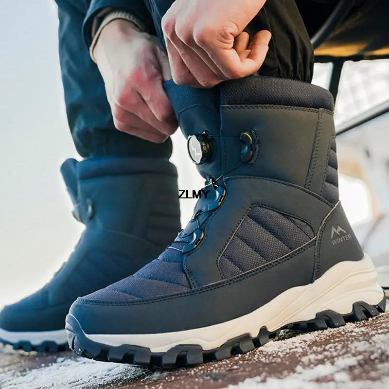 Winter Snow Boots Men Women Rotatory Button Snowboots Waterproof Outdoor Cotton Shoes Keep Warm High Top Man Hiking 241028
