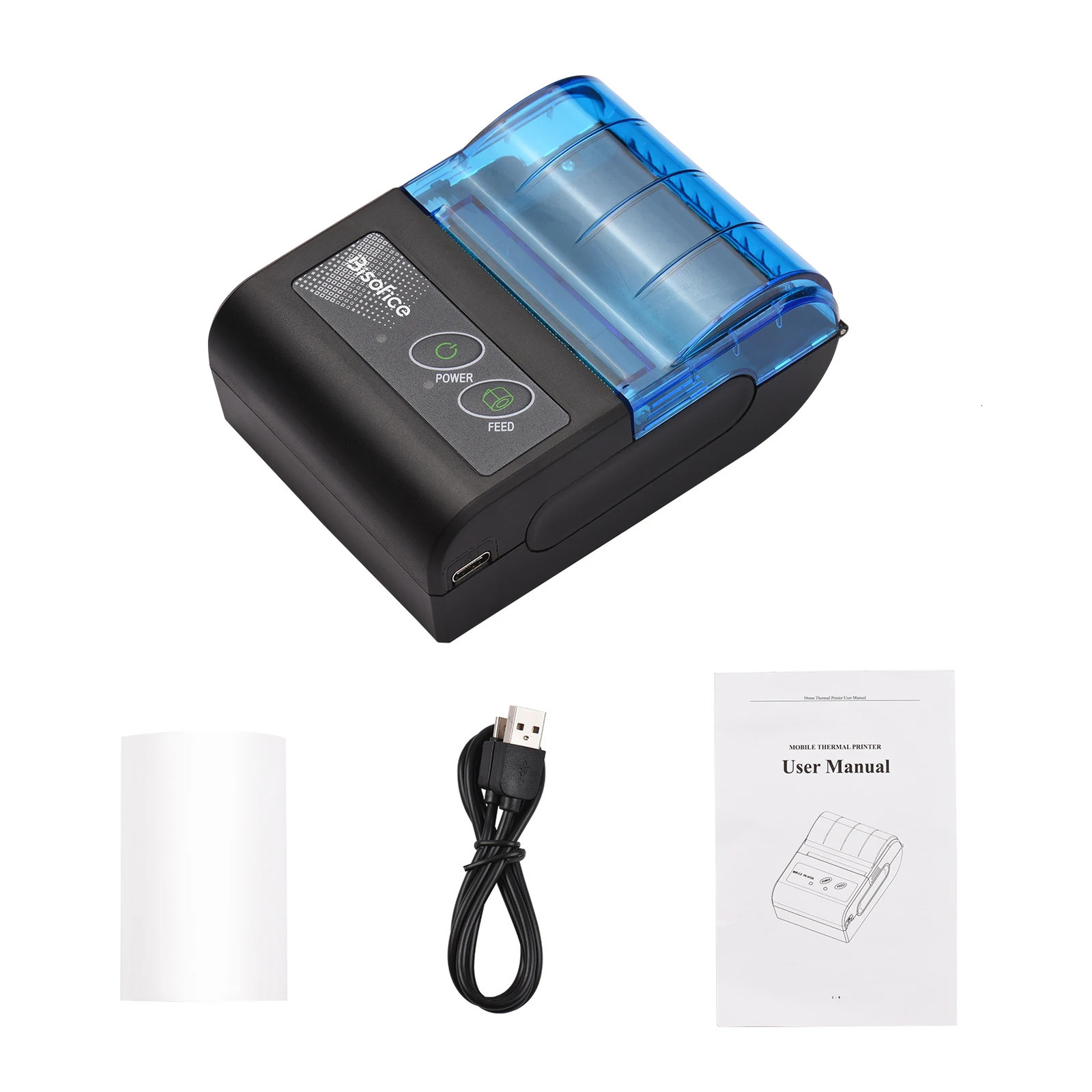 Bisofice portable mini thermal printer 2-inch wireless USB receipt and receipt printer with 58mm printing paper suitable for restaurants 241029
