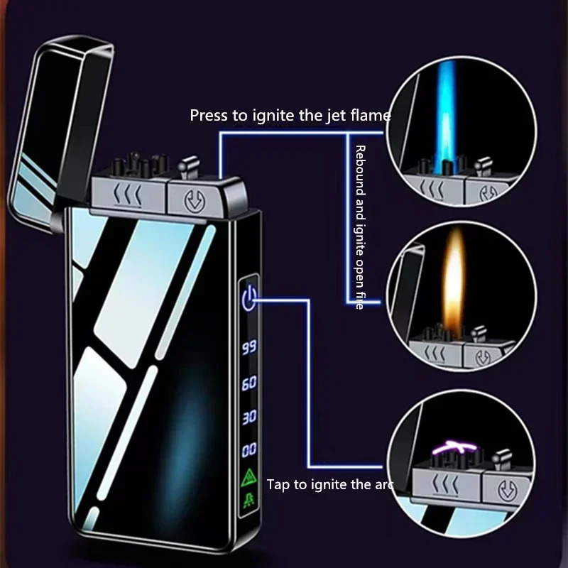 2024 New Metal USB Windproof Torch Jet Dual Plasma Arc Gas Unfilled Electric Butane Rechargeable Pipe Cigar Lighter W260202