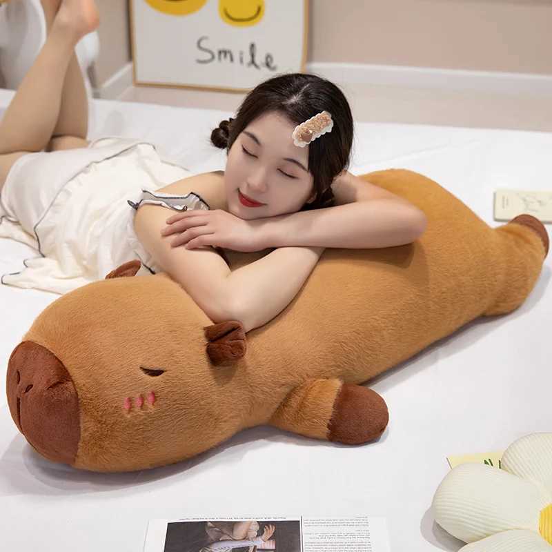 60cm-100cm Kawaii Giant Strip Capybara Plush Doll Pillow Lying Brown Orange Wings Creative Capybara Plush Toy Home Decor X241028