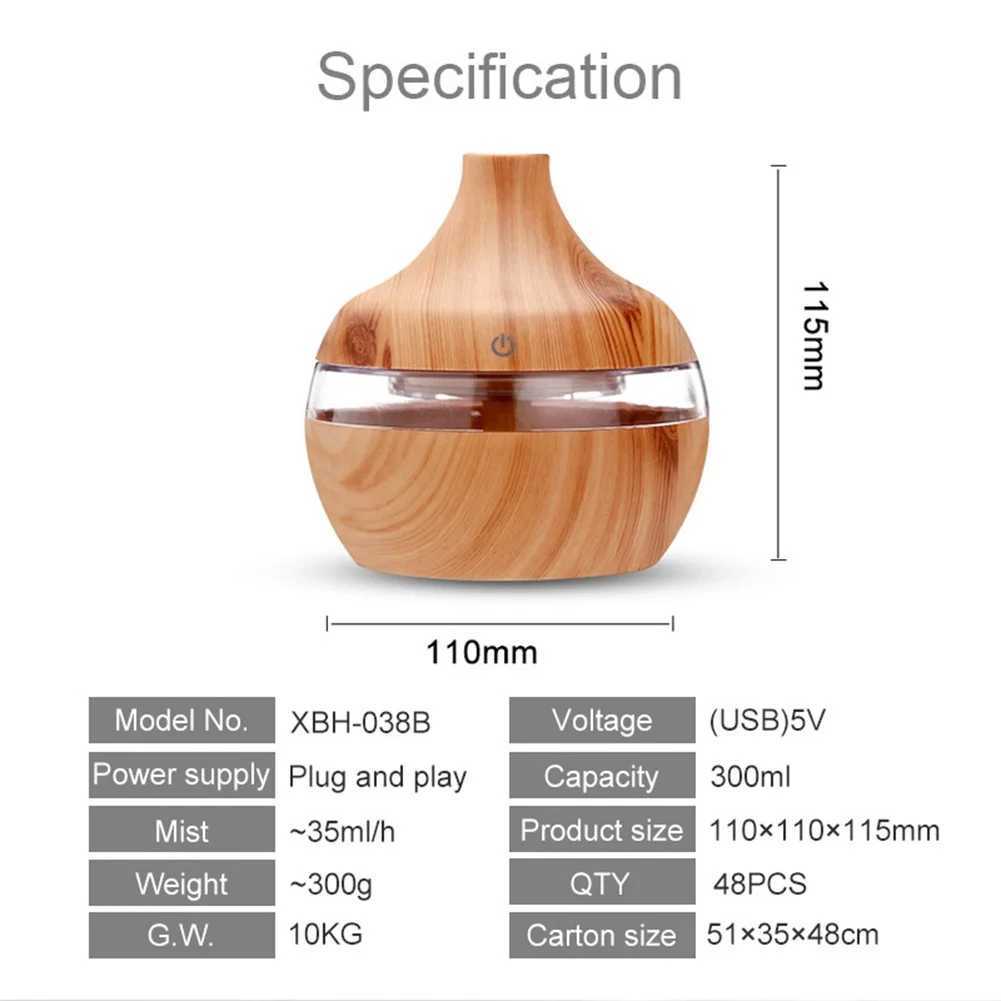 300mL USB air humidifier with wood grain Ara essential oil diffuser suitable for desktop mist manufacturing machines and small air conditioners Y24110