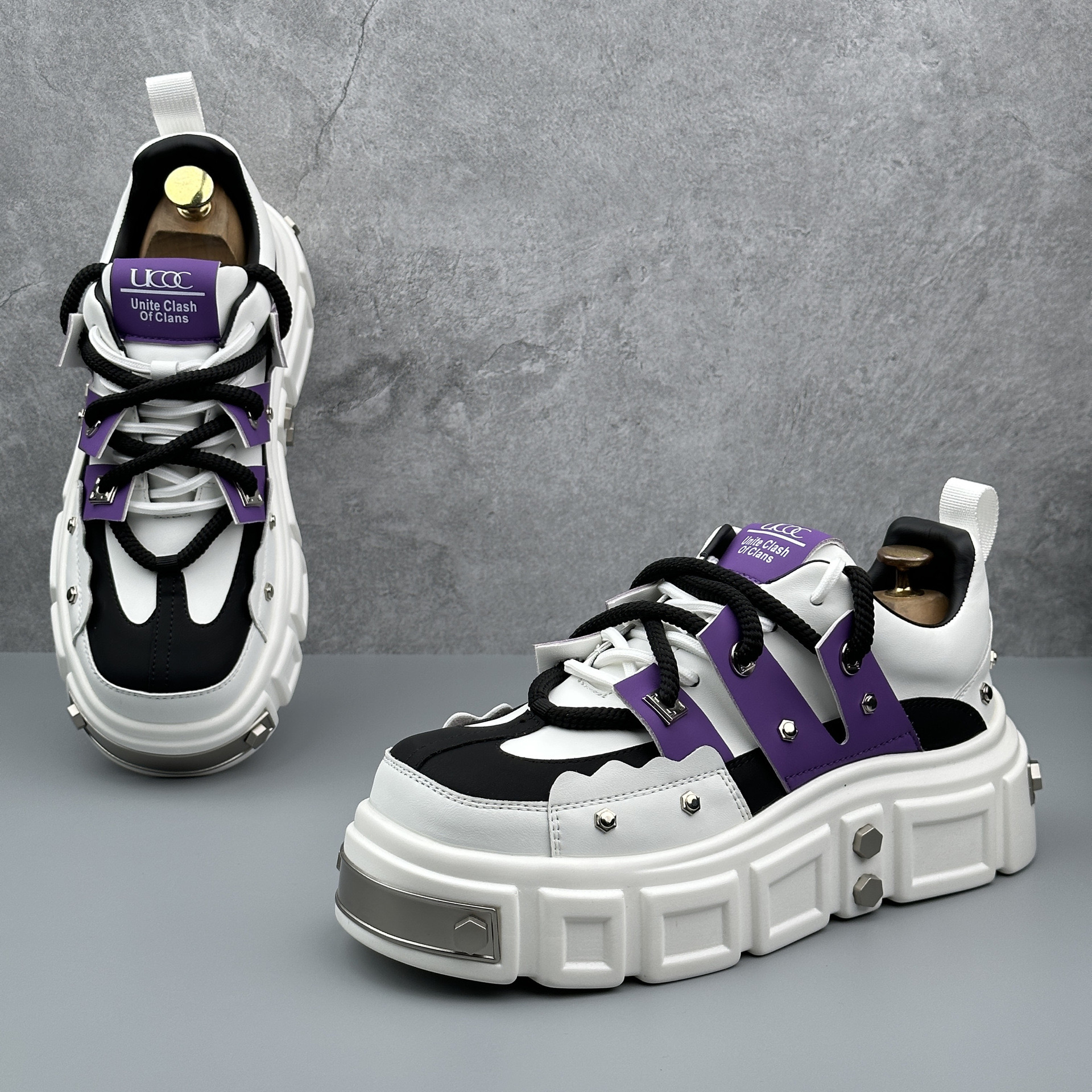 Punk NEW Style 2024 Women Lace-up heel height Platform Shoes Gothic Ankle Rock Boots Metal Decor Woman Sneakers
