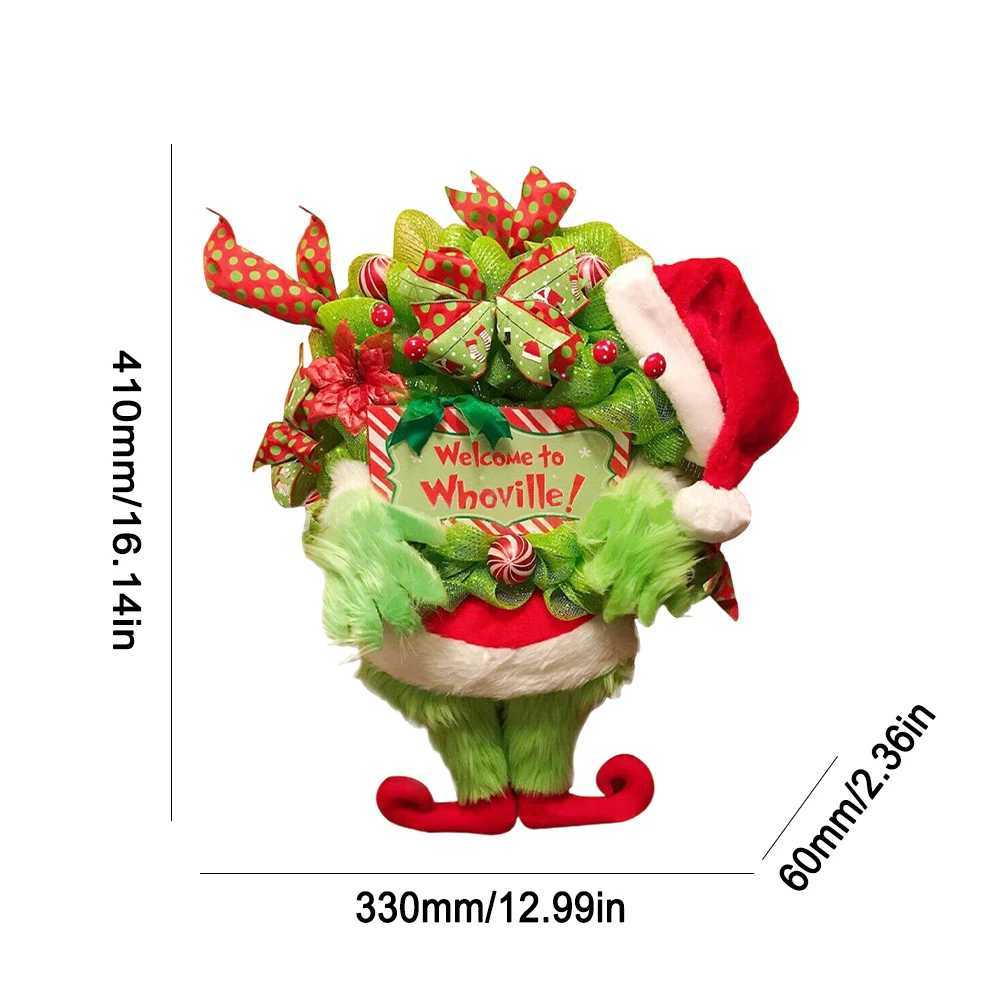 Green Hairy Monster hanging Ornament PLush The Thief Christmas Tree Decor Grinch Leg Wreath Door hanging New Year DecorationXJ241029