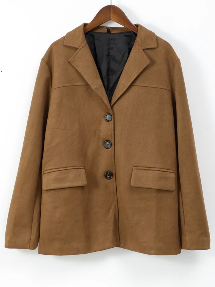 Retro brown suede leather jacket for women fashionable lapel single chest pocket crop jacket womens autumn jacket 241025